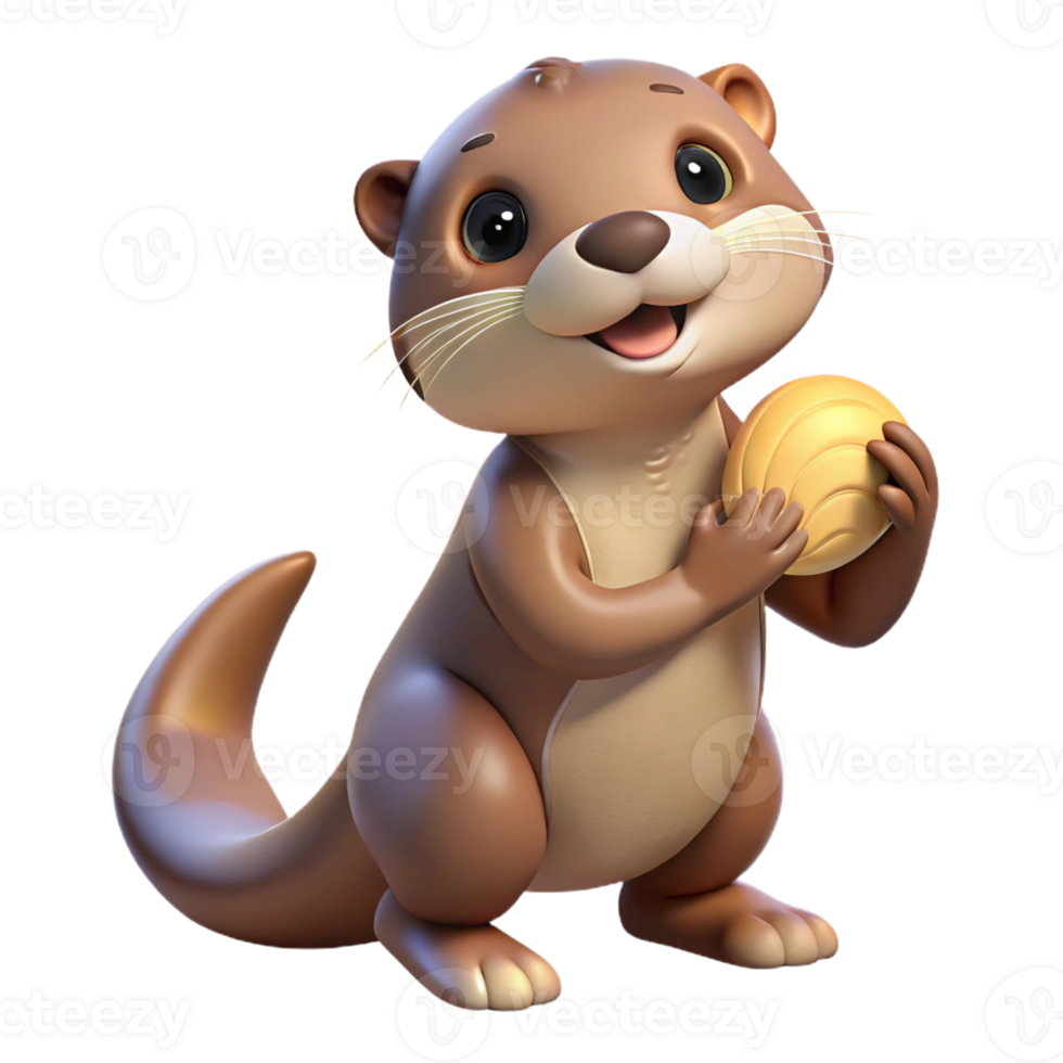 elegant creative A playful otter holding a seashell, coastal setting, bright sunlight, cheerful style, professional png
