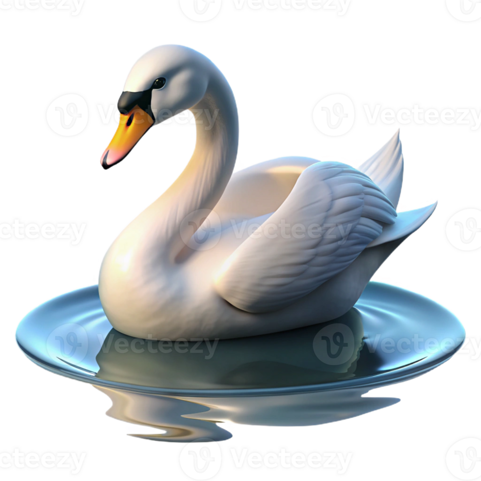 elegant rustic A graceful swan gliding across a calm lake, serene setting, soft lighting, elegant style, exclusive png