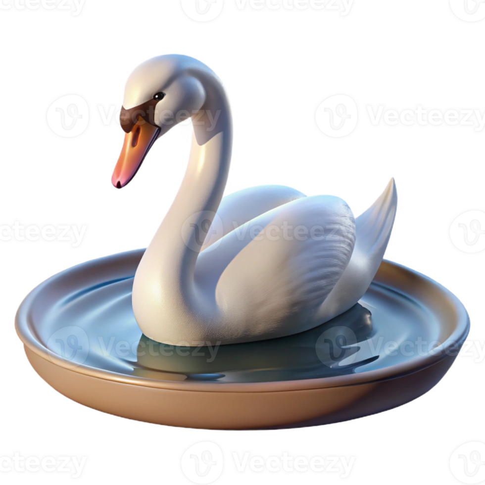 serene modern A graceful swan gliding across a calm lake, serene setting, soft lighting, elegant style, exclusive png