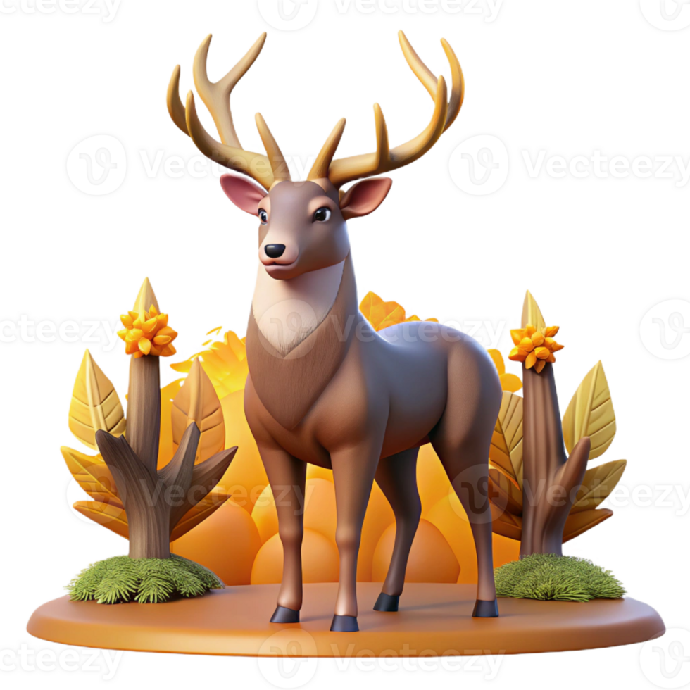 extraordinary creative A majestic stag with large antlers standing in a forest, autumnal setting, warm lighting, majestic style, authentic png