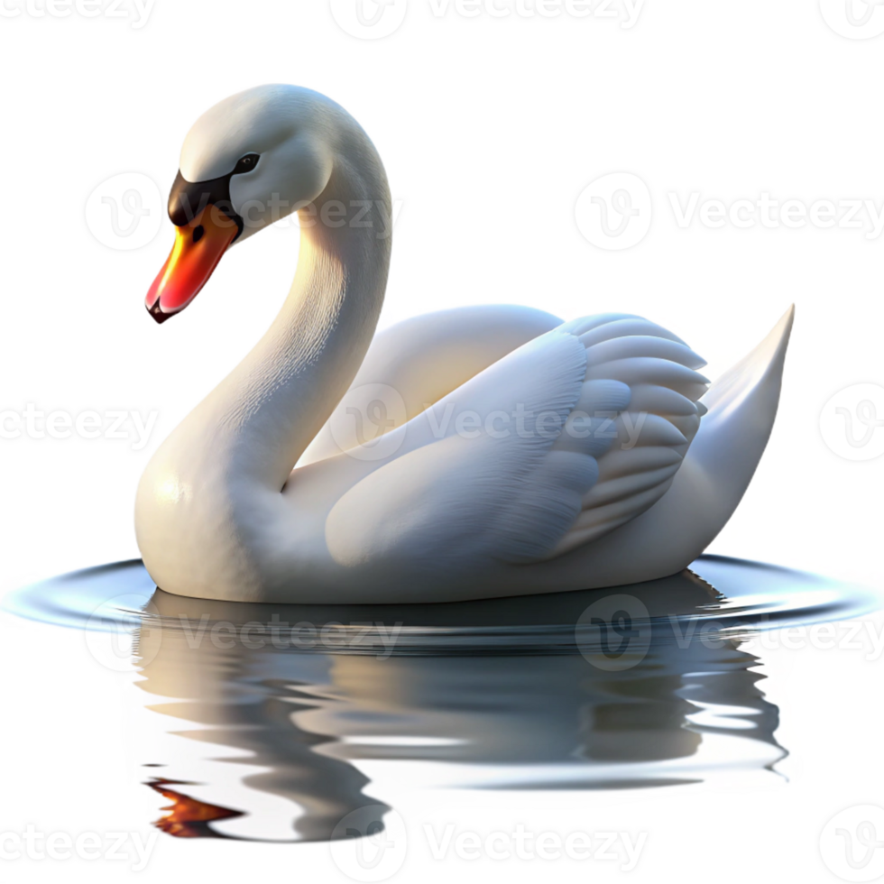 elegant rustic A graceful swan gliding across a calm lake, serene setting, soft lighting, elegant style, high quality png