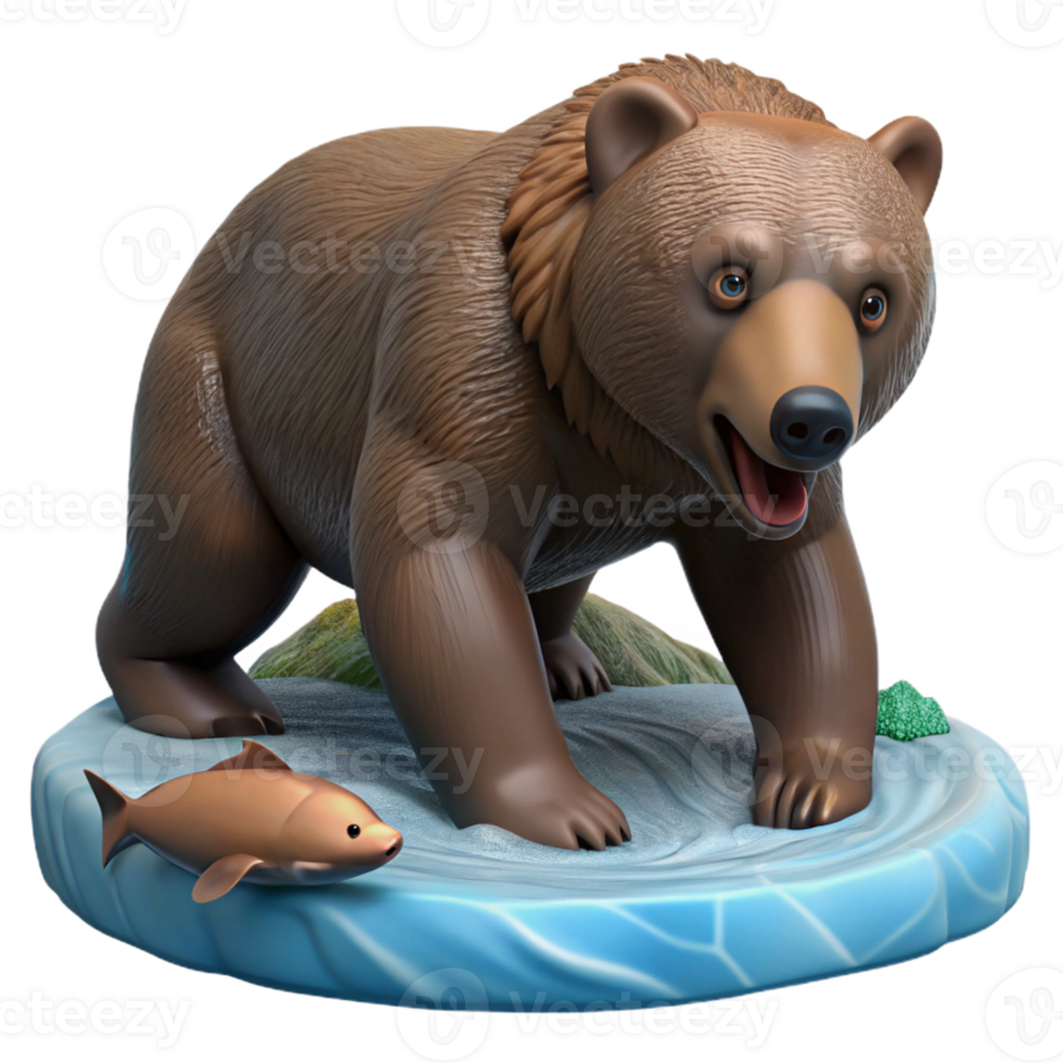 vibrant traditional A powerful grizzly bear fishing for salmon in a river, Alaskan wilderness setting, natural lighting, realistic style, high resolution png