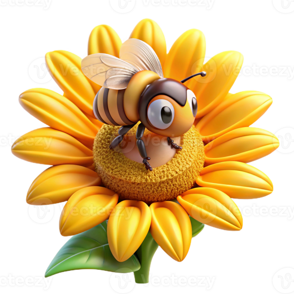 extraordinary vintage A buzzing honeybee collecting pollen from a sunflower, close-up, bright sunlight, detailed style, exclusive png