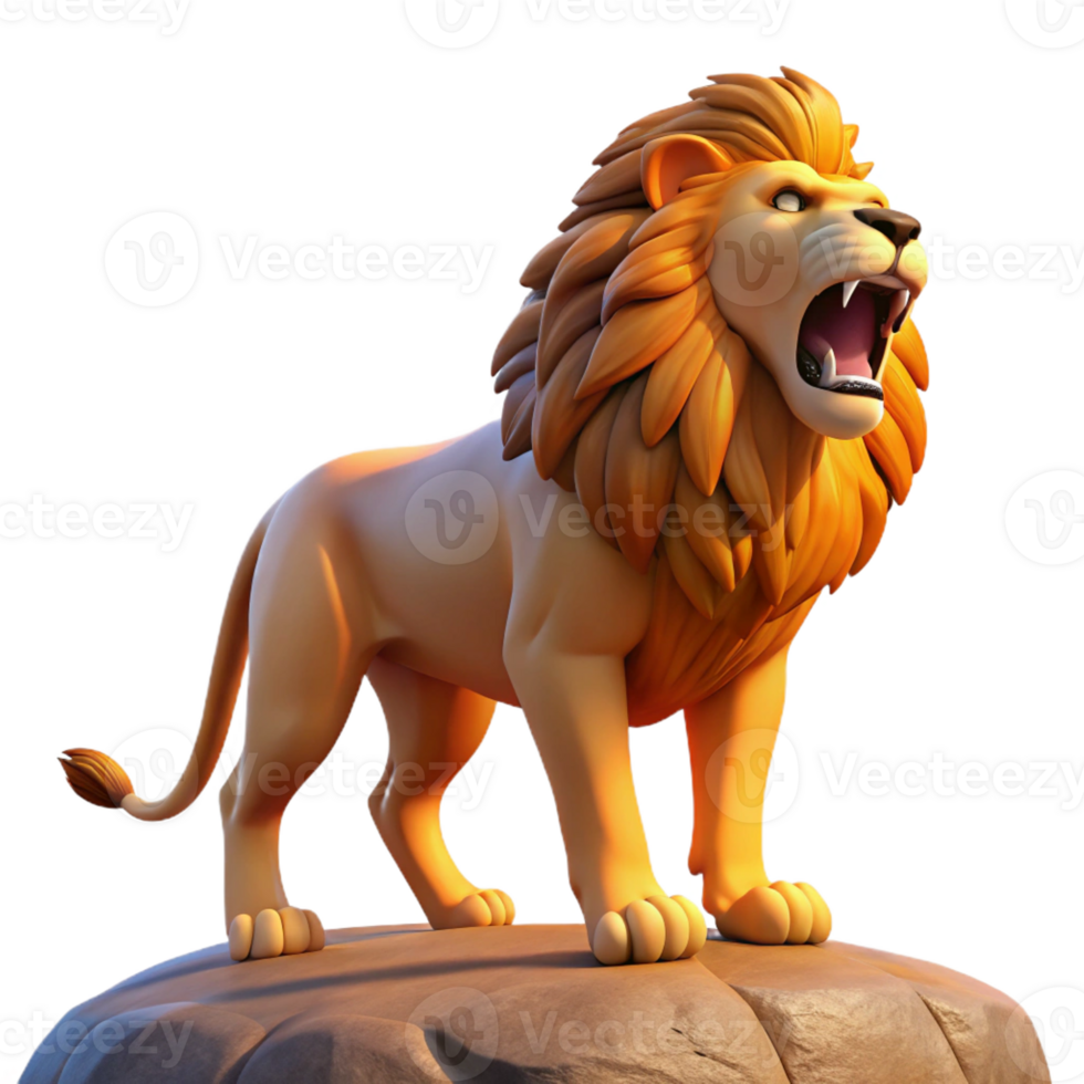 elegant minimalist A roaring lion standing on a rock, savanna setting, golden hour lighting, powerful style, 4K png