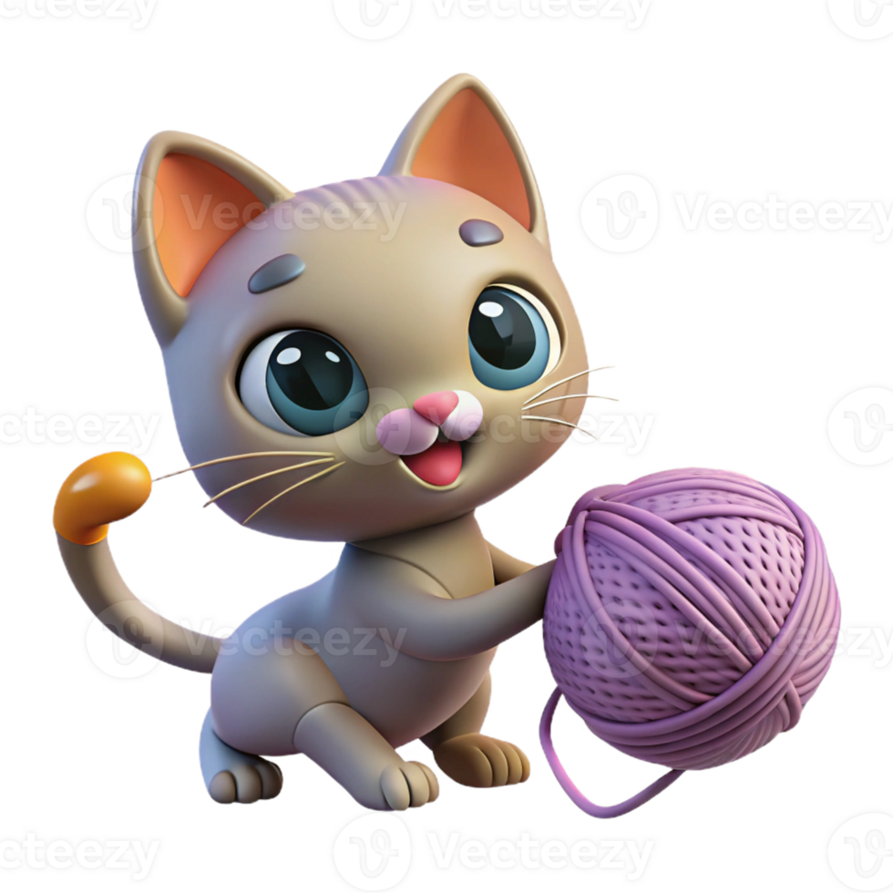 elegant artistic A playful kitten batting at a ball of yarn, home setting, soft lighting, cute style, high quality png