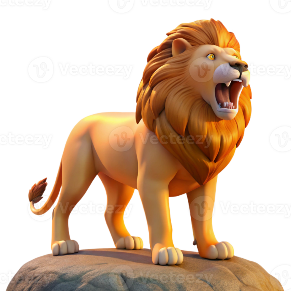 elegant minimalist A roaring lion standing on a rock, savanna setting, golden hour lighting, powerful style, premium png