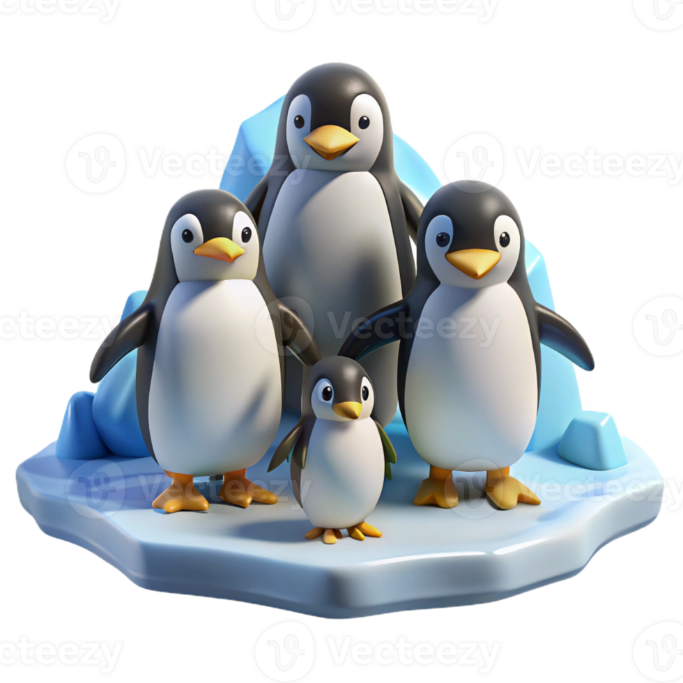 stunning creative A group of penguins waddling on the ice, Antarctic setting, cold lighting, charming style, genuine png