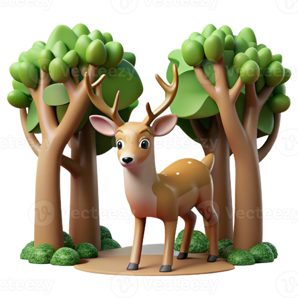magnificent abstract A shy deer peeking through the trees, forest setting, dappled sunlight, gentle style, premium png