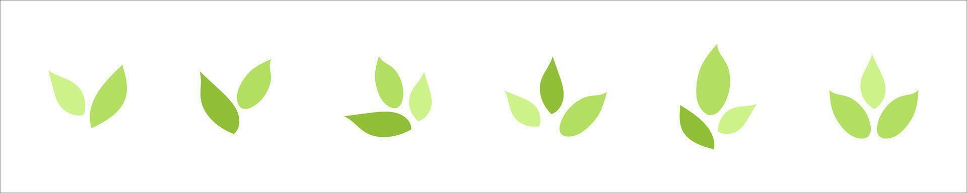 Green leaves icon herb set, simple graphic pictogram illustration, eco friendly organic concept clip art, flat label element for logo, vegan, save energy and self care vector