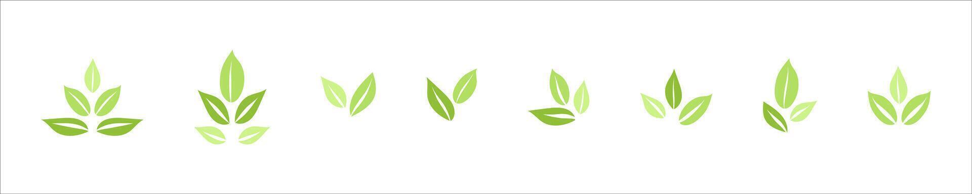 Green leaf logo set, Eco symbols with green spring leaves, Simple flat style illustration collection, Ecology elements for eco friendly and bio logo, vegan concept vector