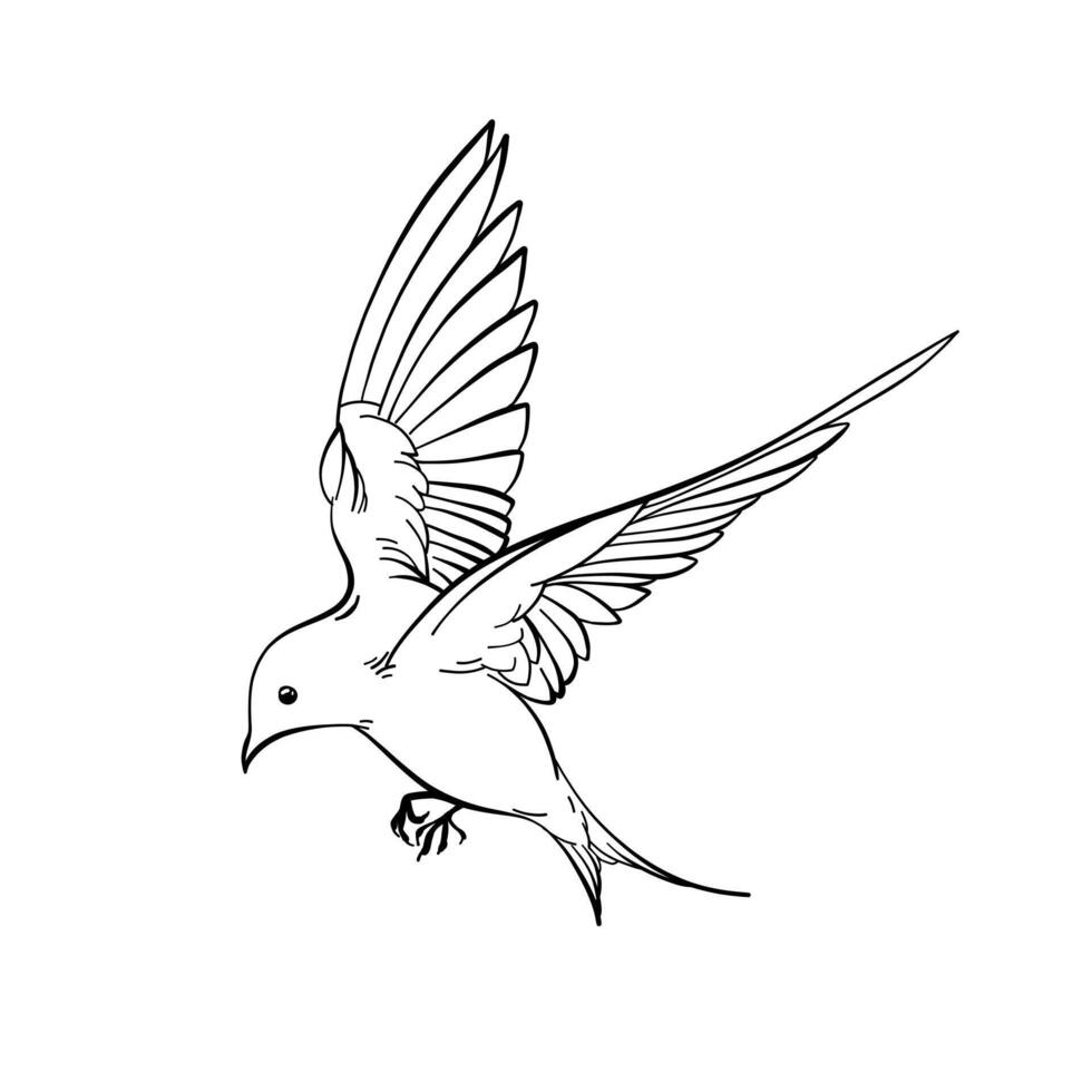 Lineart illustration silhouette of flying swallows, beautiful collection of spring birds logo, outline hand drawn Sketch isolated on white background, freedom concept, nature theme vector