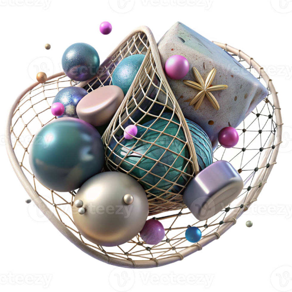 serene vintage Tangled Fishing Net with Floats Isolated Element authentic png
