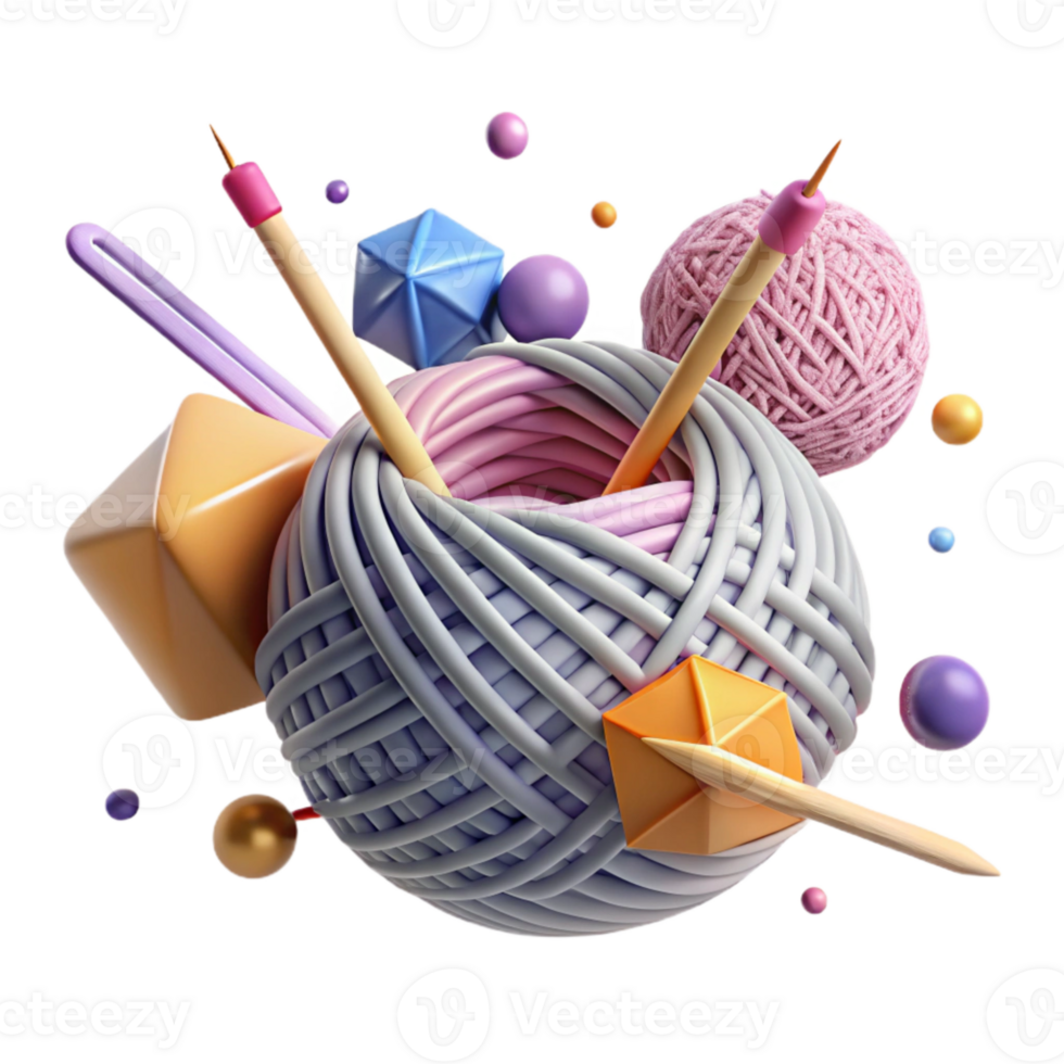 beautiful modern Tangled Yarn with Knitting Needles Isolated Element original png