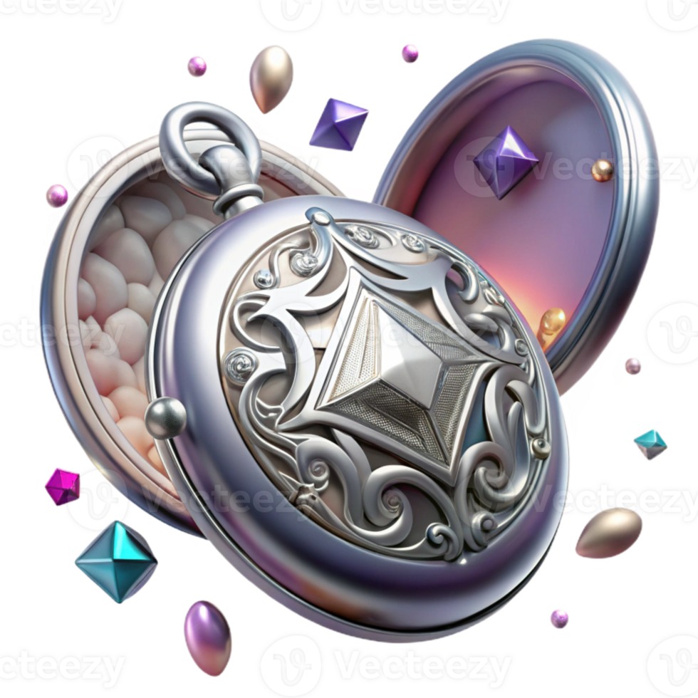 vibrant abstract Tarnished Silver Locket Cutout with Ornate Design premium png