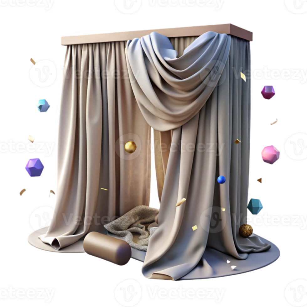 serene artistic Tattered Curtain Cutout with Faded Fabric professional png