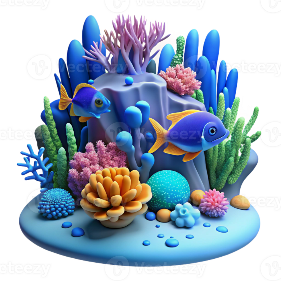 beautiful creative A vibrant coral reef teeming with fish, underwater scene, blue lighting, vibrant style, high resolution png
