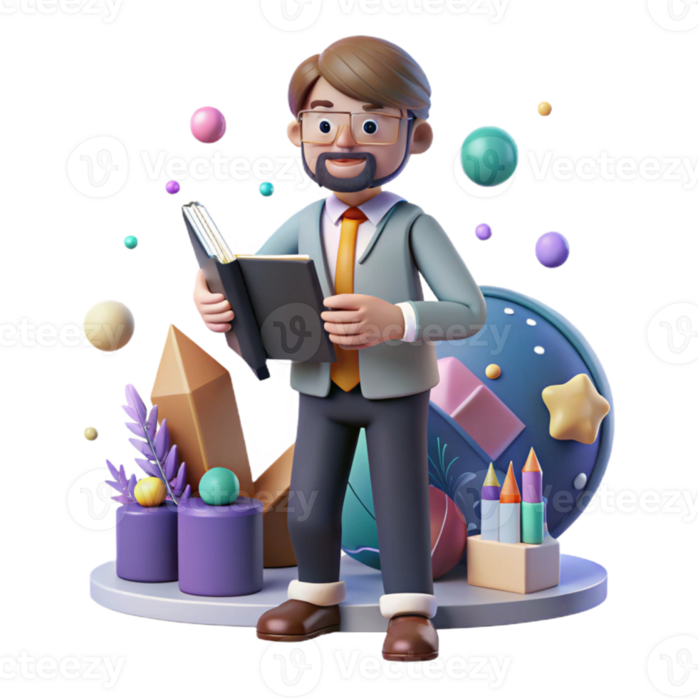 magnificent contemporary Teacher Isolated with Book and Pencil exclusive png