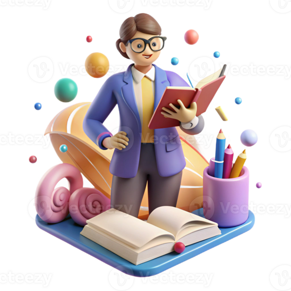 elegant modern Teacher Isolated with Book and Pencil authentic png