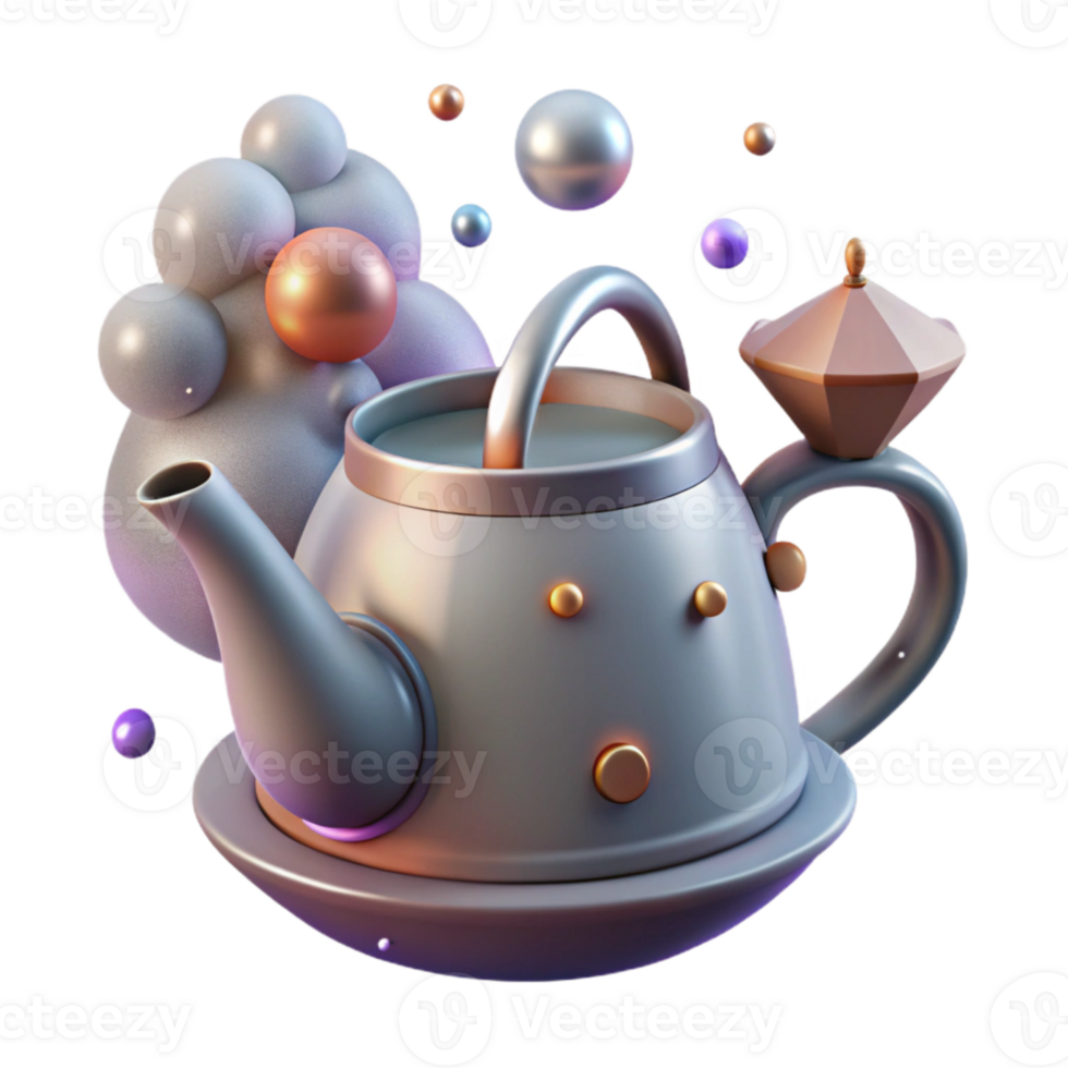 serene contemporary Teapot Side View with Steam Transparent Background high resolution png