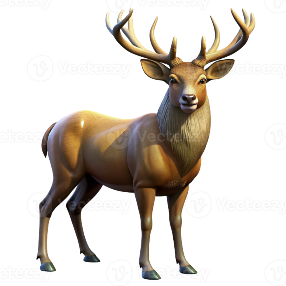 magnificent abstract A majestic stag with large antlers, standing in a forest clearing, dappled sunlight, realistic painting style high quality png
