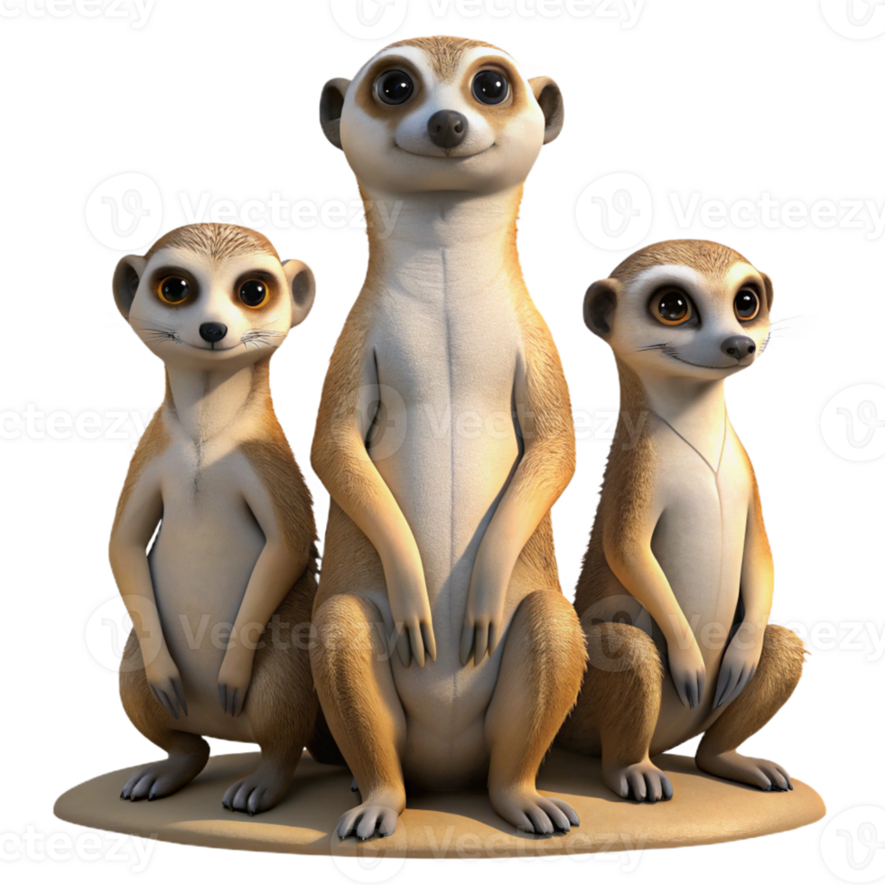 dramatic traditional A family of meerkats standing on guard, alert expressions, desert landscape lighting, nature documentary style original png