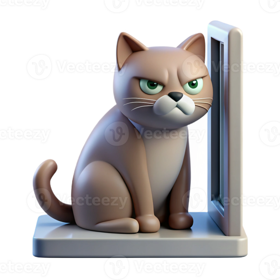 serene contemporary A grumpy cat with narrowed eyes, sitting on a windowsill, soft indoor lighting, photorealistic style authentic png