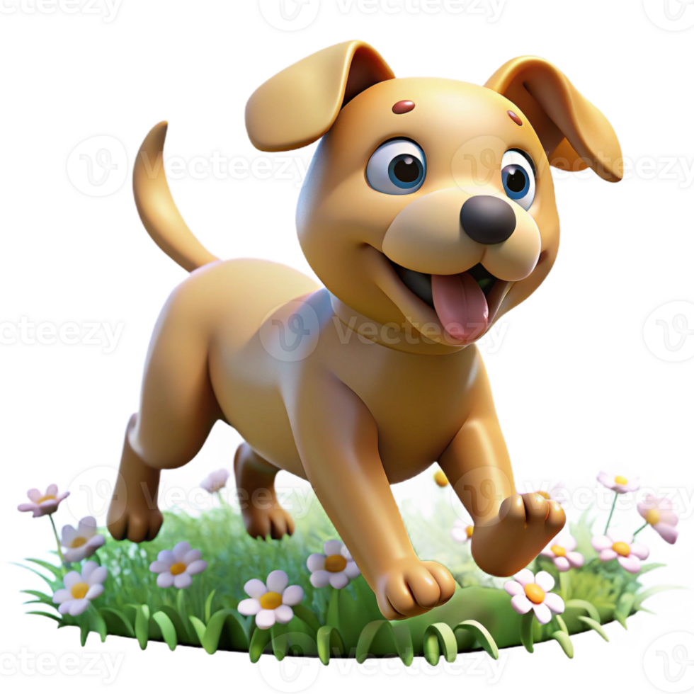beautiful minimalist A playful puppy with floppy ears, running through a field of flowers, bright sunlight, whimsical style authentic png
