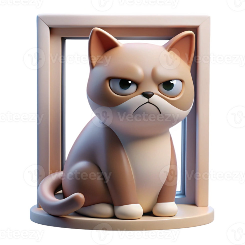 impressive artistic A grumpy cat with narrowed eyes, sitting on a windowsill, soft indoor lighting, photorealistic style genuine png