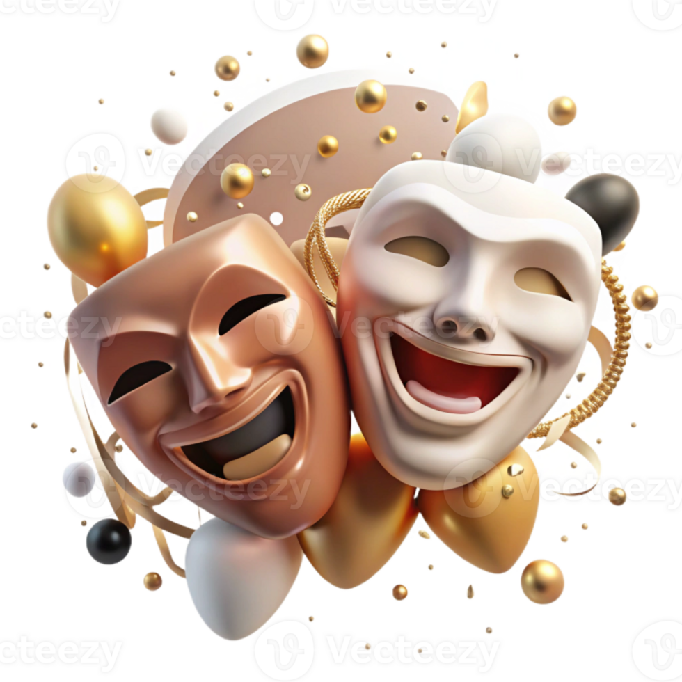 beautiful rustic Theater Masks Cutout with Dramatic Expressions authentic png