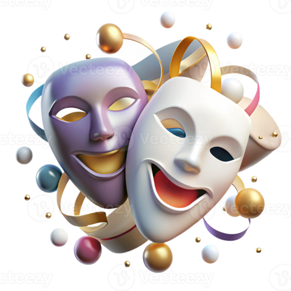 impressive modern Theater Masks Isolated on Transparent Background png