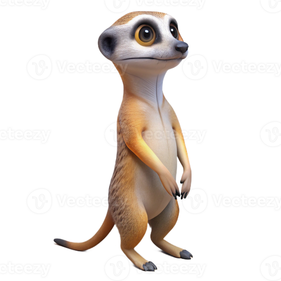 elegant contemporary A curious meerkat standing on its hind legs, scanning the horizon, in a comical, wildlife photography style high quality png