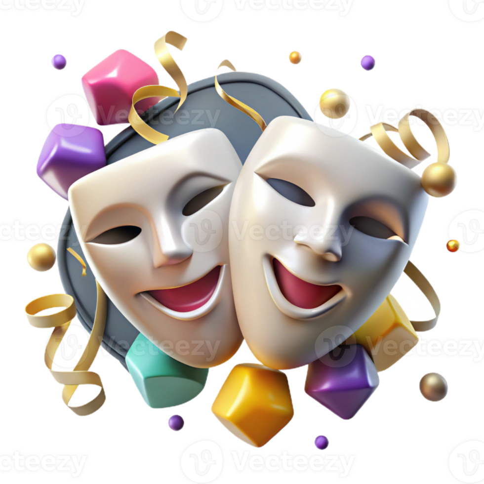 elegant abstract Theater Masks Isolated on Transparent Background high quality png