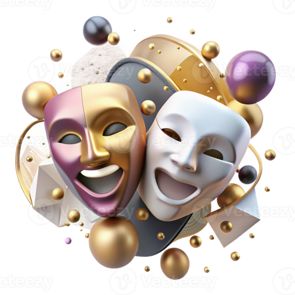 serene abstract Theater Masks Cutout with Dramatic Expressions high resolution png