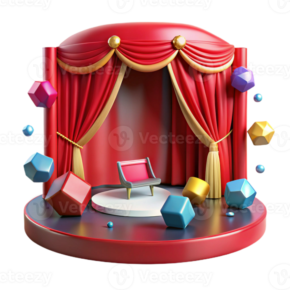 vibrant minimalist Theater Stage with Red Curtain Transparent high resolution png