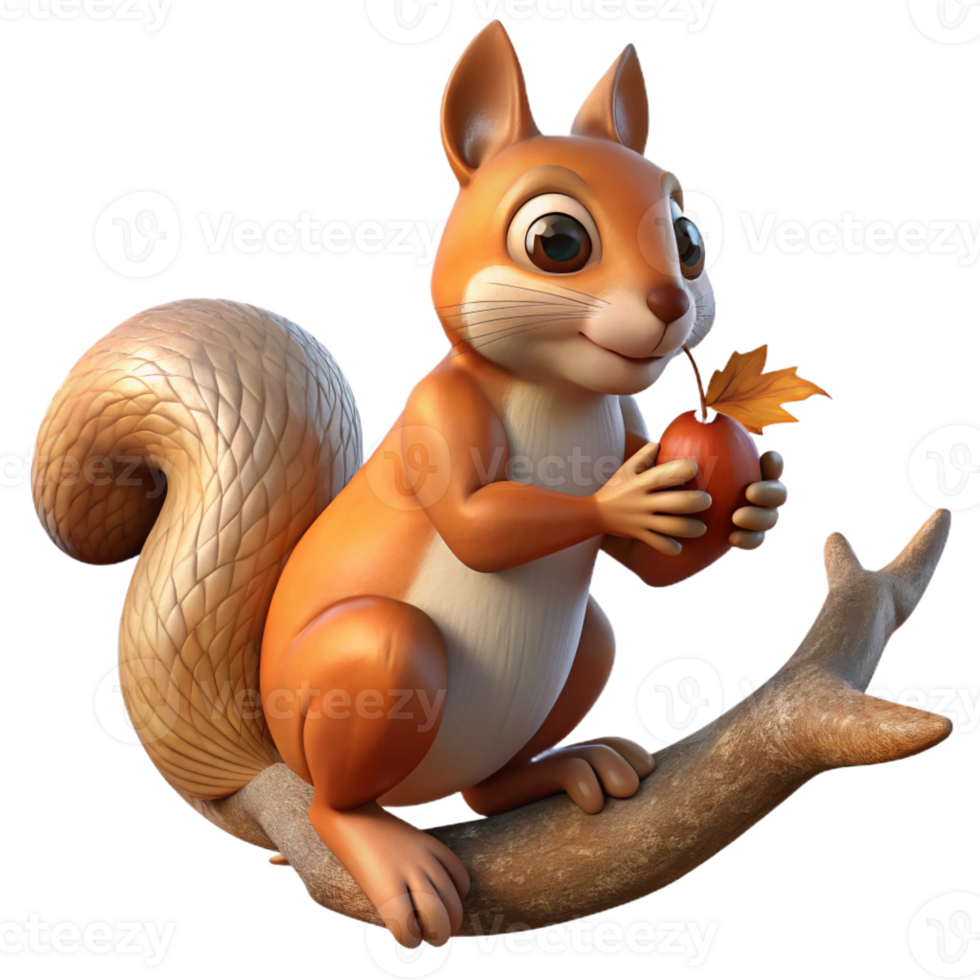 elegant traditional A curious squirrel holding a nut, perched on a tree branch, autumnal lighting, nature photography style genuine png