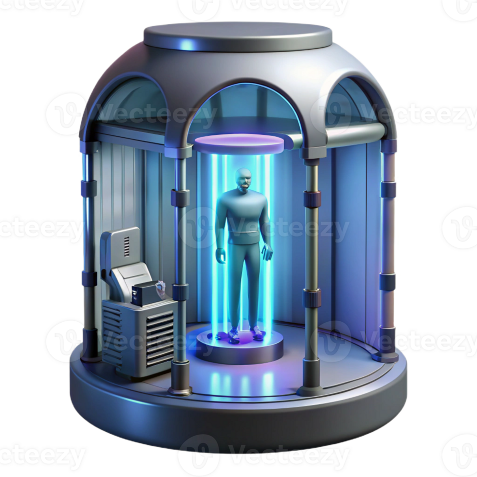 extraordinary artistic A futuristic prison cell, containing a lone prisoner in a stasis pod. Cold, clinical lighting. Dystopian style 4K png