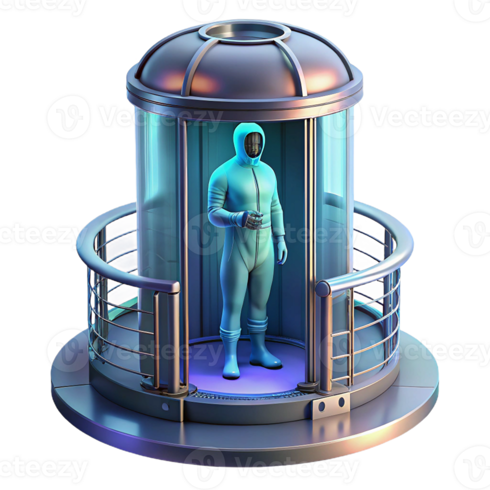 impressive rustic A futuristic prison cell, containing a lone prisoner in a stasis pod. Cold, clinical lighting. Dystopian style original png