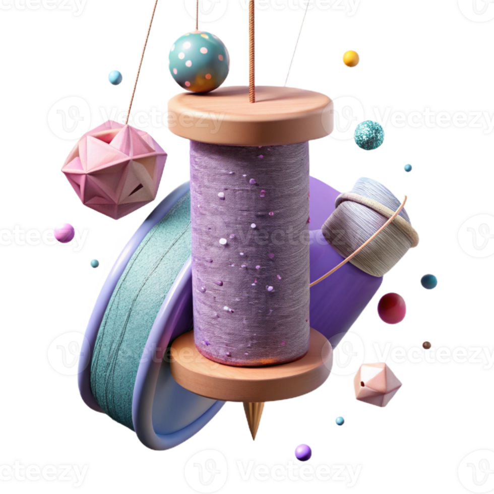vibrant contemporary Thread Hanging From a Needle Isolated Suspended Element high resolution png