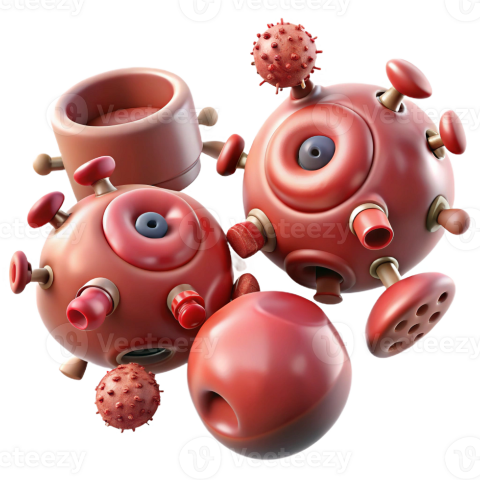 extraordinary vintage A group of nanobots repairing damaged tissue, microscopic view, medical illustration style premium png