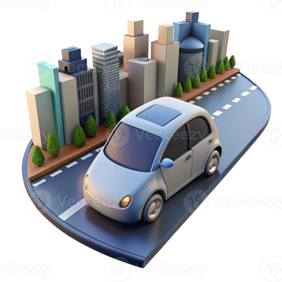 magnificent abstract A self-driving car navigating a busy city street, smooth motion, photorealistic style professional png
