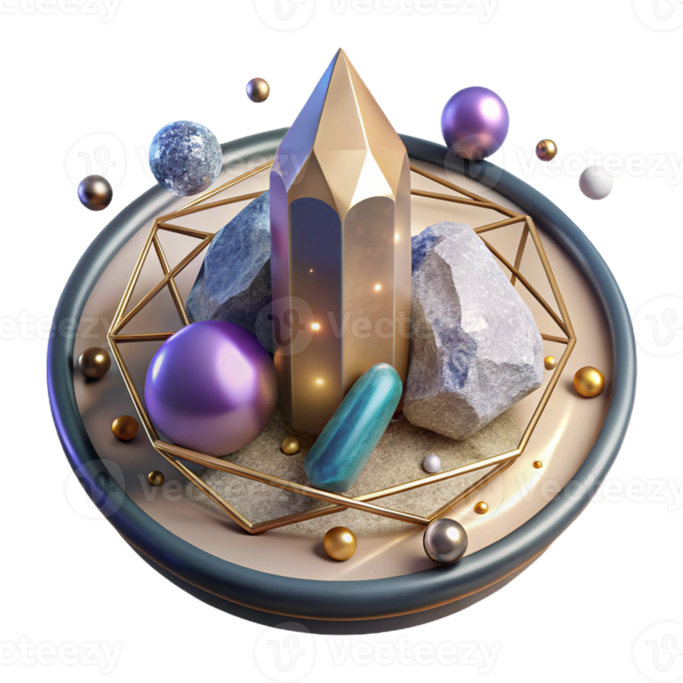 serene contemporary Top Down Healing Crystal Grid Layout Isolated authentic png