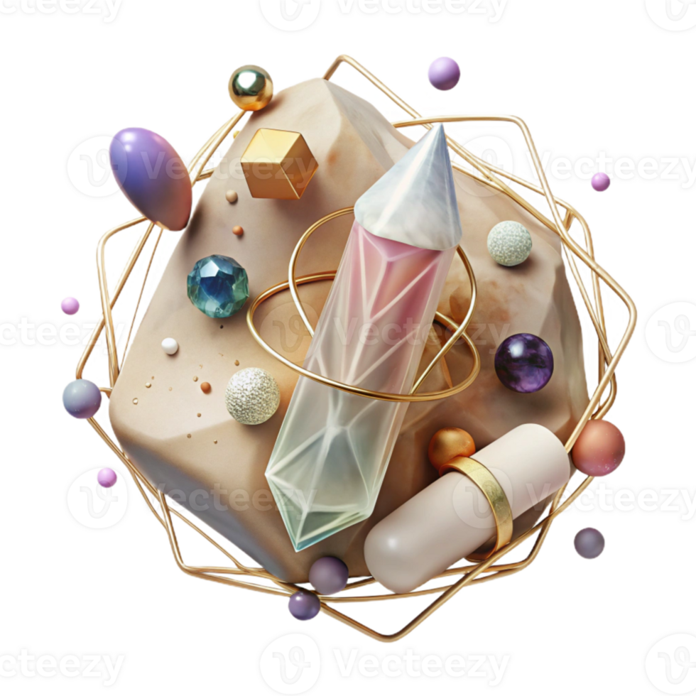serene minimalist Top Down Healing Crystal Grid Layout Isolated genuine png
