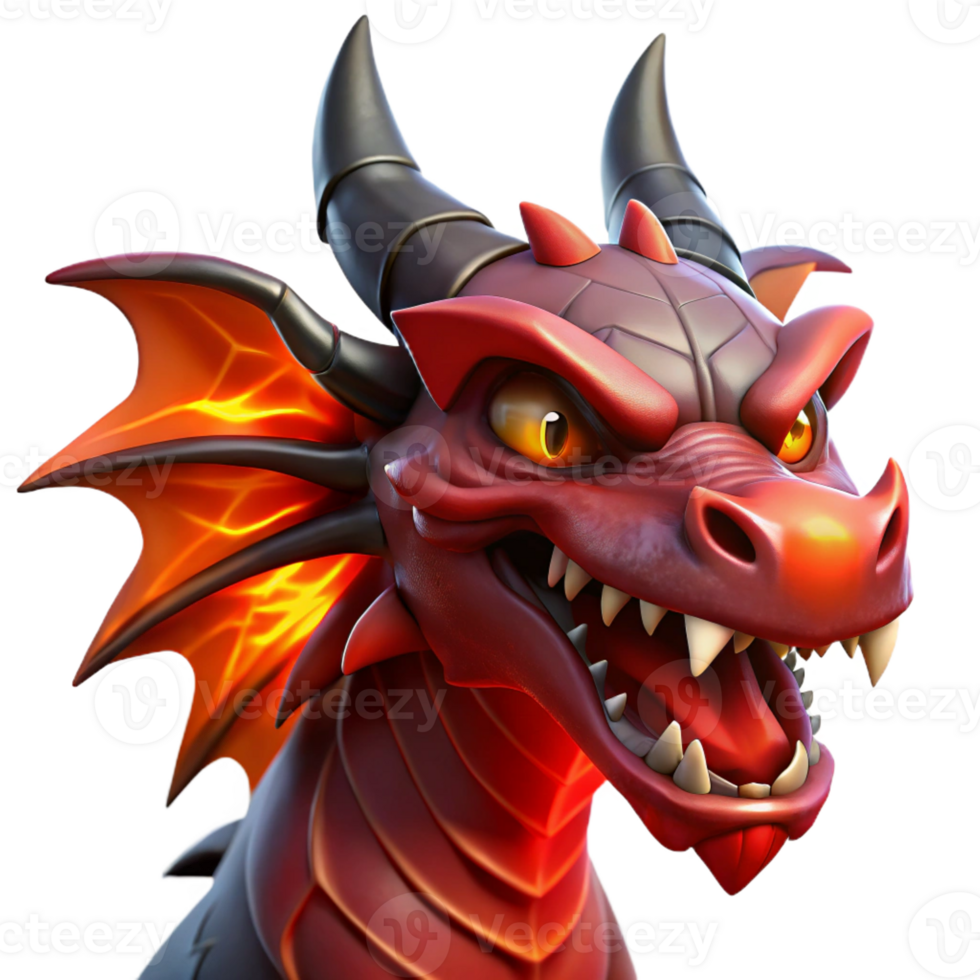 beautiful minimalist A fierce dragon with crimson scales and obsidian horns, breathing a stream of fire, its eyes glowing intensely. Dramatic lighting, fantasy art style 4K png