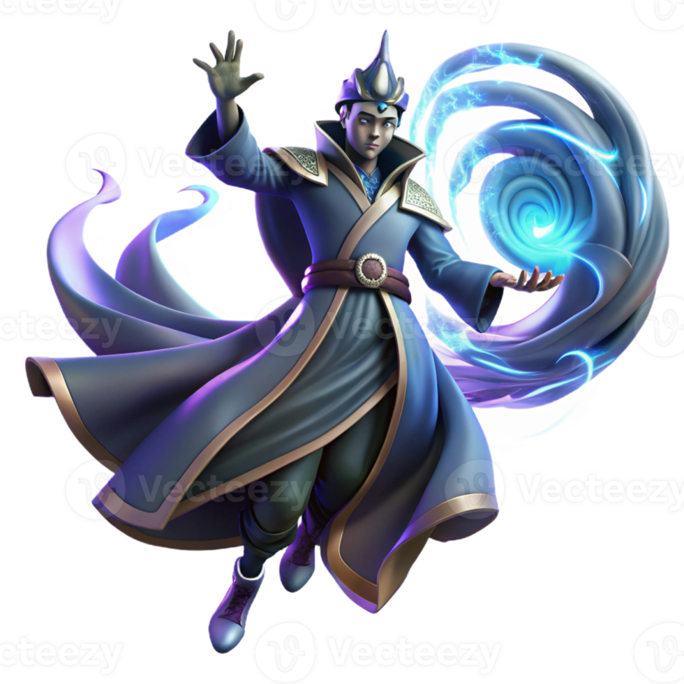 elegant minimalist A powerful sorcerer conjuring a swirling vortex of magical energy, his robes billowing in the wind. Dynamic lighting, digital painting style genuine png