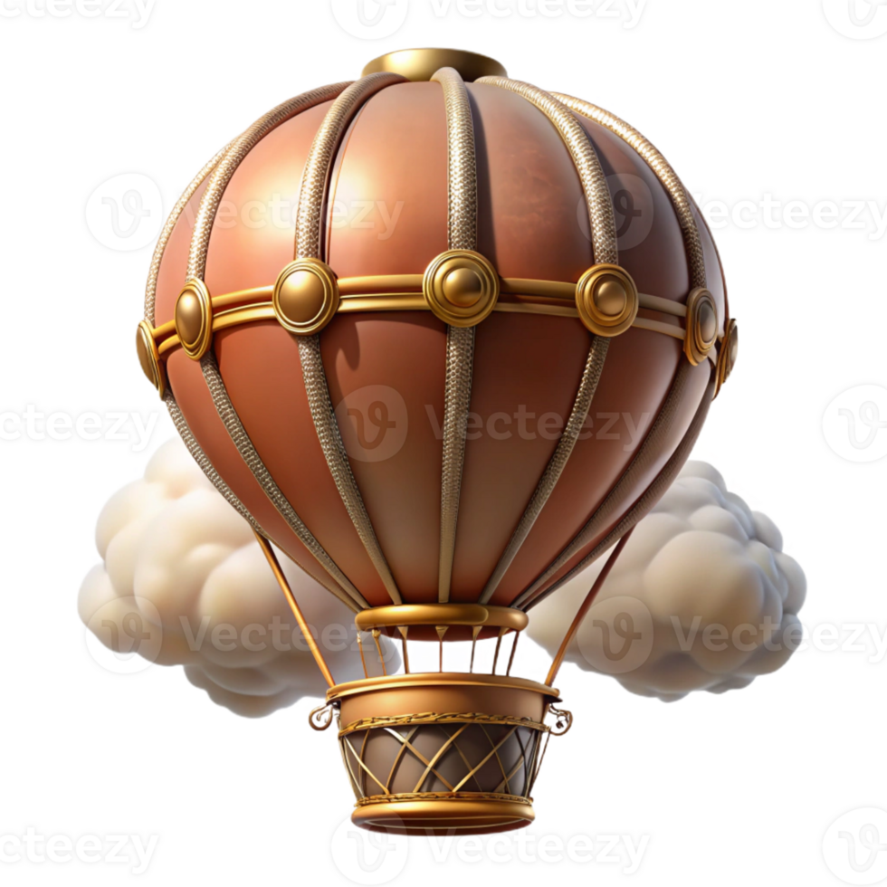 wonderful abstract A steampunk inspired hot air balloon with intricate leather and brass details, ascending into a cloudy sky, soft, diffused lighting, impressionistic style detailed png