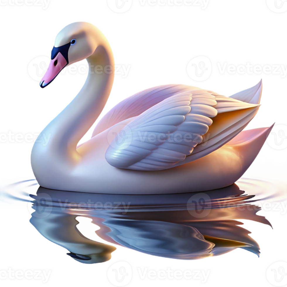 magnificent minimalist A graceful swan gliding across a still lake, reflecting the soft pastel hues of twilight, art nouveau style authentic png