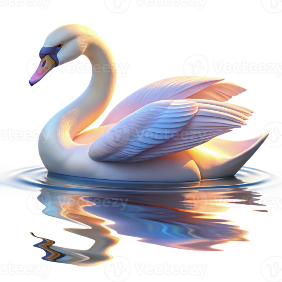 beautiful rustic A graceful swan gliding across a still lake, reflecting the soft pastel hues of twilight, art nouveau style detailed png