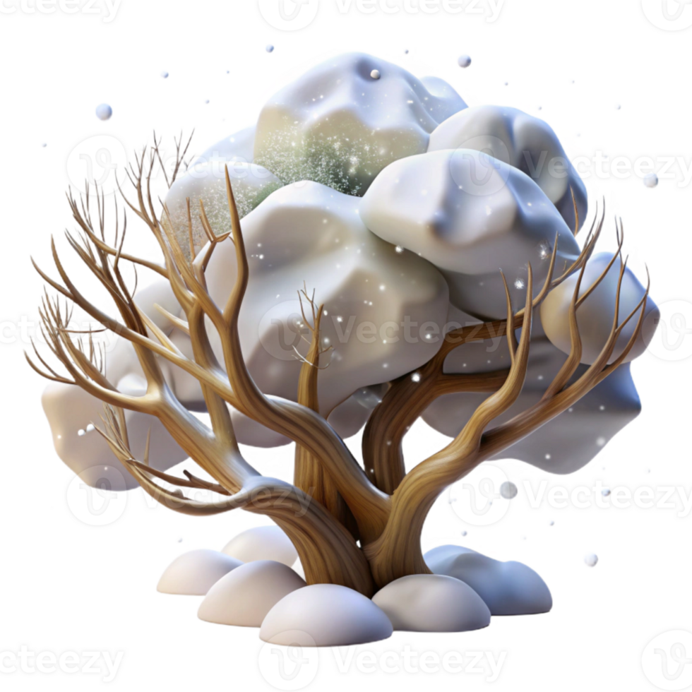 magnificent artistic Tree Branches Covered in Snow Blown by Whispering Winds Isolated professional png