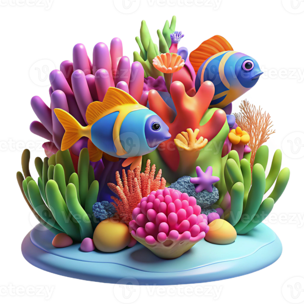 stunning abstract A vibrant coral reef teeming with colorful fish, illuminated by underwater sunlight, in a stunning photorealistic 3D render style professional png