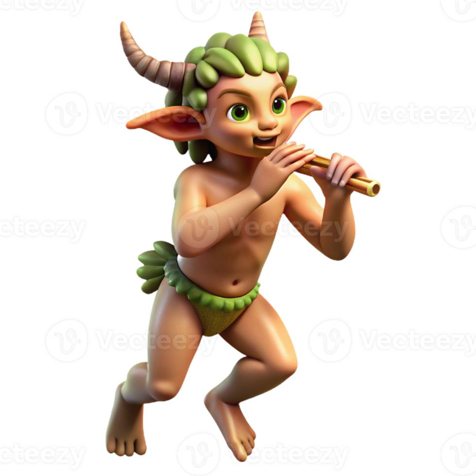 vibrant minimalist A mischievous satyr playing a pan flute, surrounded by dancing nymphs in a sun-dappled forest glade. Impressionist style genuine png